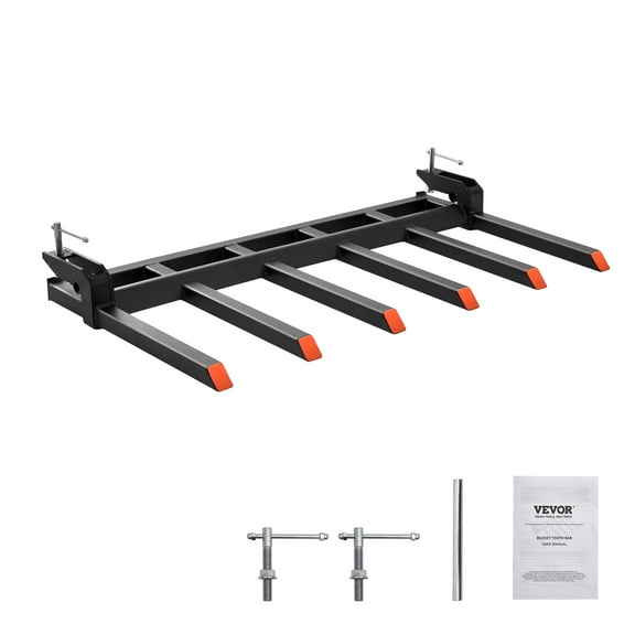 VEVOR Clamp on Debris Forks to 60" Bucket, 4560 lbs Capacity Heavy Duty Clamp on Pallet Forks Bucket Attachments, Fit for Loader Bucket Skidsteer Tractor to Clean up Fallen Limbs Debris