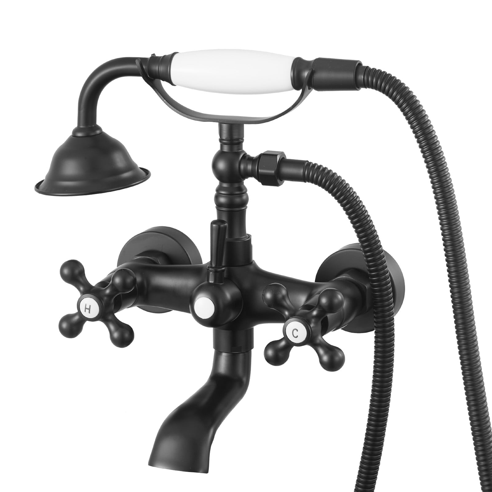 VEVOR Clawfoot Tub Faucet, Wall Mount Bathtub Faucets with Handheld Shower, Vintage Matte Black Clawfoot Tub Filler Faucet Shower Kit with Adjustable Swing Arms & 360° Rotation Spout for Bathtubs