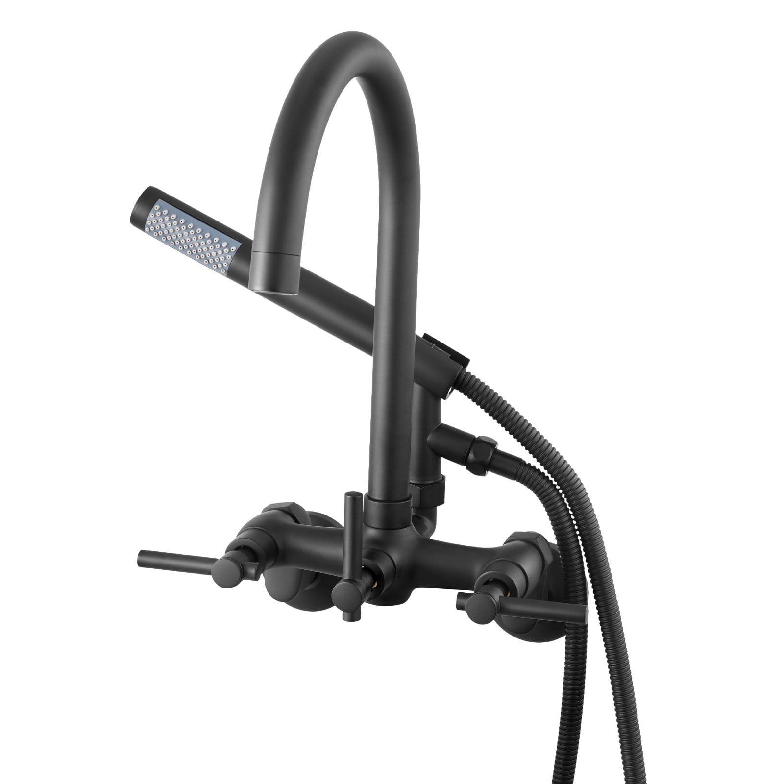 VEVOR Clawfoot Tub Faucet, Wall-Mounted Bathtub Faucet with Handheld Shower, Vintage Matte Black Clawfoot Tub Filler Shower Kit with Adjustable Swing Arms & Rotatable Gooseneck Spout for Bathtubs