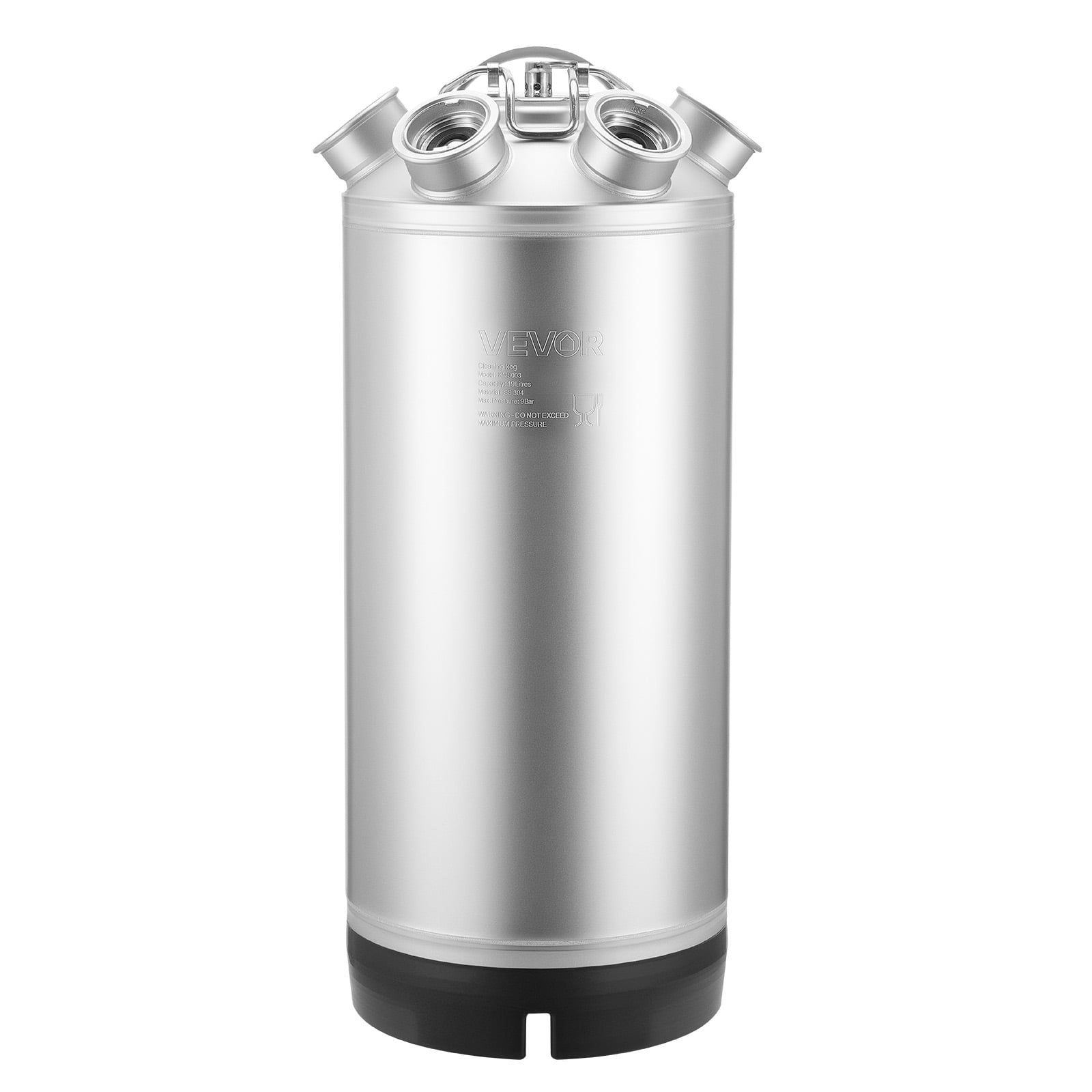 VEVOR Cleaning Keg,5 Gallon/19L Keg Line Cleaning Kit with 4 D Coupler Connections & Rubber Base, Beer Lines Cleaner Used for Beer Line Cleaning, 304 Stainless Steel Kegerator Beers Lines Cleaner Kit