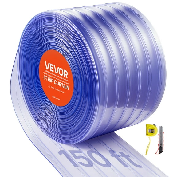 VEVOR Clear PVC Strip Curtain, 150 ft Length x 12 in Width, Ribbed Plastic Door Strip Bulk Roll,Walk in Freezer Cooler Curtain Strips for Doorways of Supermarket,Garage,Warehouse,Pet Animal House