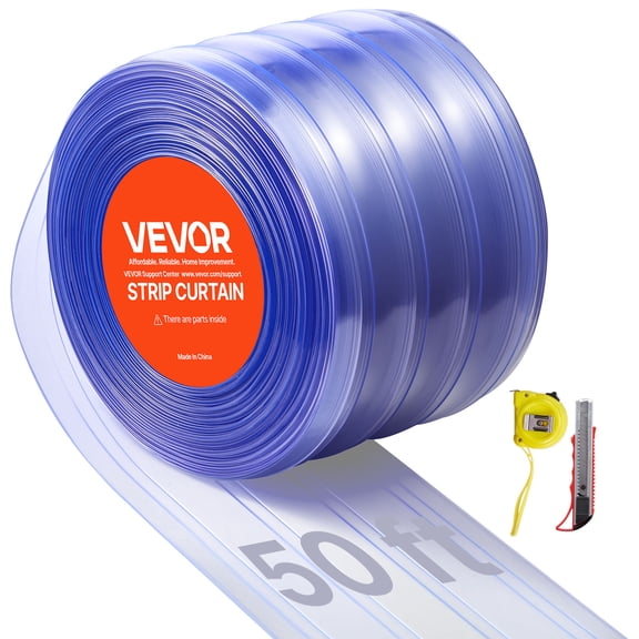 VEVOR Clear PVC Strip Curtain, 50 ft Length x 8 in Width, Ribbed Plastic Door Strip Bulk Roll, Walk in Freezer Cooler Curtain Strips for Doorways of Supermarket, Garage, Warehouse, Pet Animal House