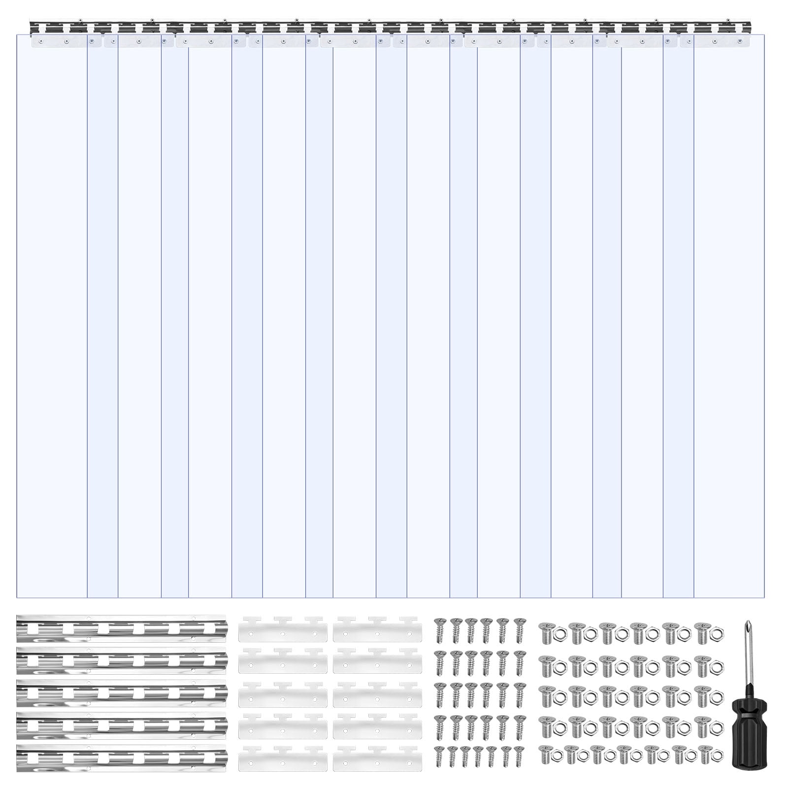 VEVOR Clear PVC Strip Curtain, 96 in Height x 60 in Width x 0.08 in Thickness, 10 PCS Walk in Freezer Cooler Curtain Strips, Smooth Waterproof Plastic Door Strips for Warehouse, Freezer, Garage Doors