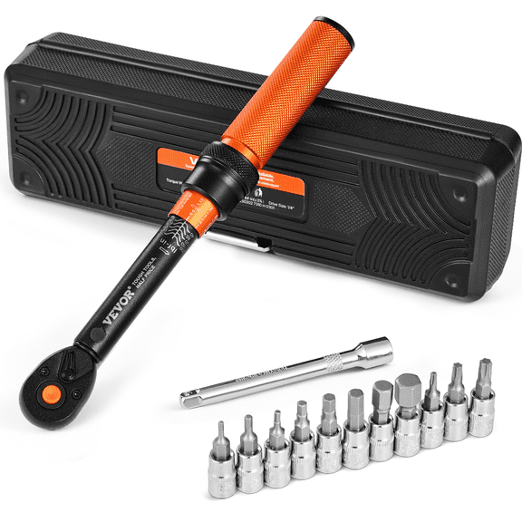 VEVOR Click Torque Wrench Set, 1/4 Inch Drive, 20-200lbf-in /2.3-22.6N.m, Dual-direction and Dual Range Scales, 72-Tooth, 3% High Precision, with Bit Sockets, Extension Bar, for Bicycle Repair
