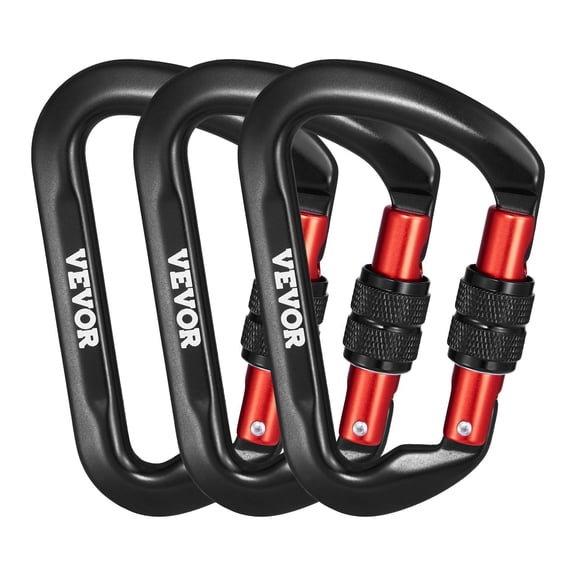 VEVOR Climbing Carabiner Clips, 3 PCS Heavy Duty Caribiner, Professional 30 KN / 6744 lbs Spindle Strength, Large D-Shaped for Hiking,Rappelling,Rescu