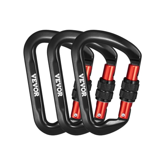 VEVOR Climbing Carabiner Clips, 3 PCS Heavy Duty Caribiner, Professional 30 KN / 6744 lbs Spindle Strength, Large D-Shaped for Hiking,Rappelling,Rescue,Dog Leash,Hammocks, Swings