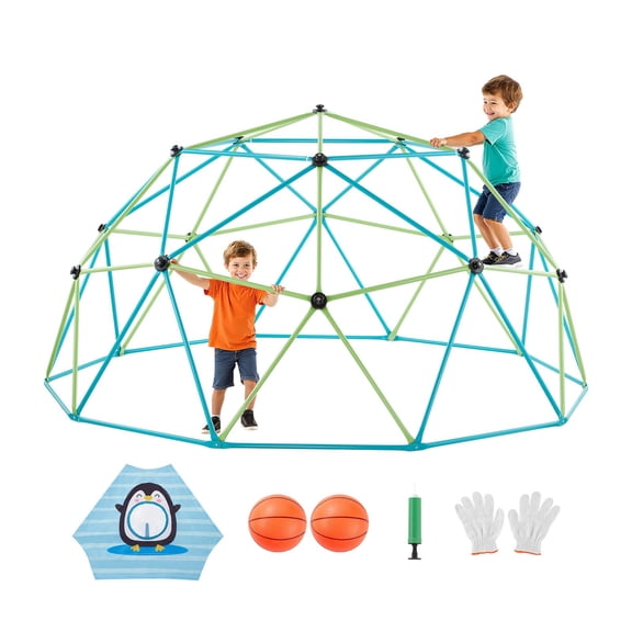 VEVOR Climbing Dome, 10FT Geometric Dome Climber for Kids, 1000LBS Loading Jungle Gym Playground with Octopus Net & 2 Basketballs, Easy-Assembly Outdoor Backyard Climbing Toys - Gift for Boys Girls