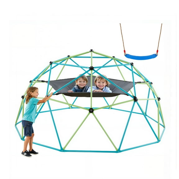 VEVOR Climbing Dome, 10FT Geometric Dome Climber with Swing & Hammock, 1000LBS Loading Kides Jungle Gym Playground, Easy-Assembly Outdoor Backyard Climbing Equipment for Boys Girls 3 to 10 Years Old