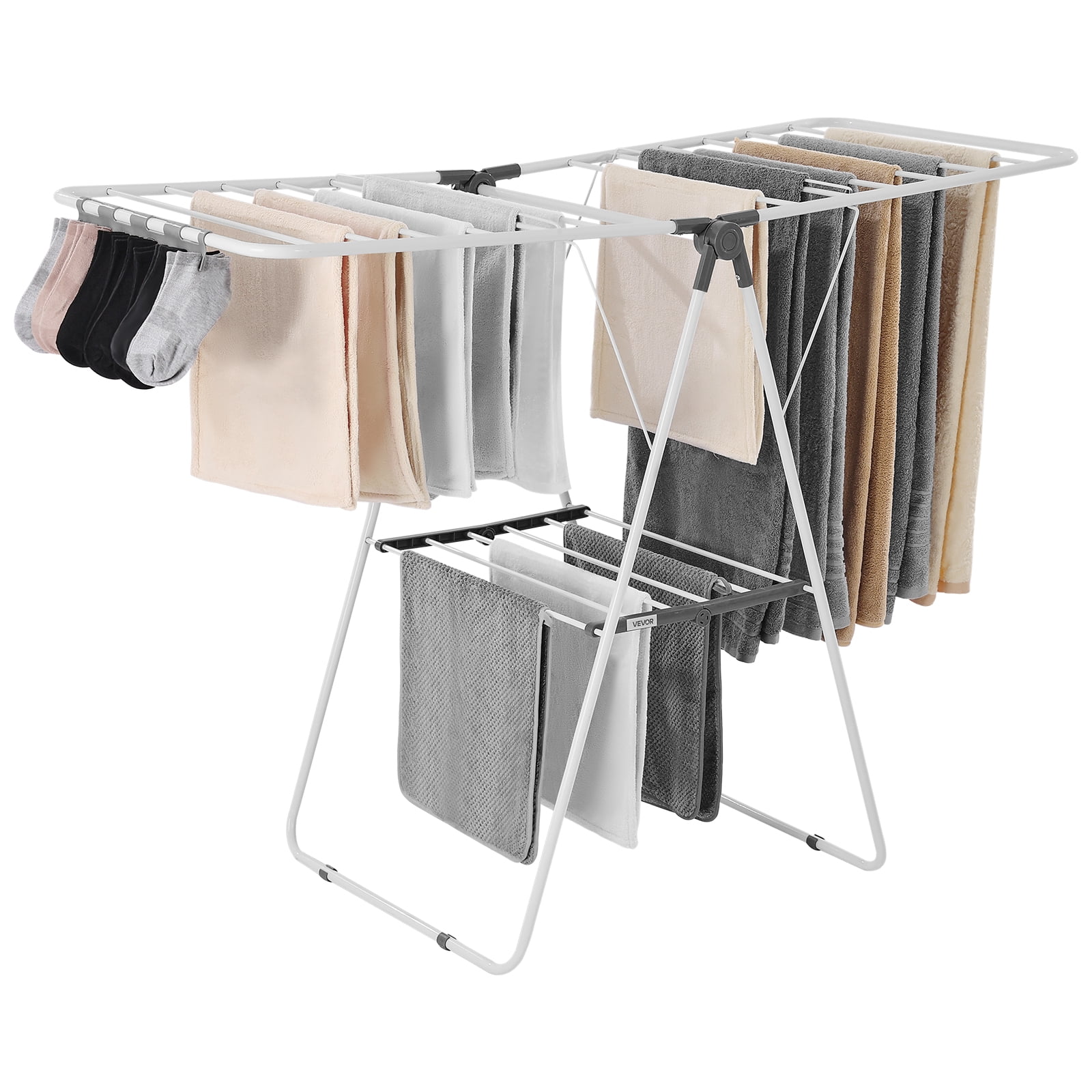 VEVOR Clothes Drying Rack, 2-Tier Foldable Laundry Dryer Rack with Sock ...