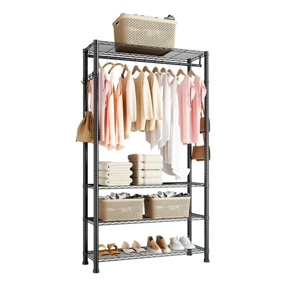 VEVOR Clothing Garment Rack, Heavy Duty Clothing Garment Rack, 4 Adjustable Tiers Clothing Racks with Carbon Steel, 500 lbs Load Capacity Closet Wardrobe for Bedroom, Clothing Store, Hallway
