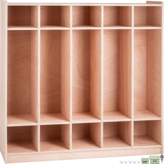 VEVOR Coat Locker, 5-Section Daycare Cubby Coat Rack, Classroom Coat Locker and Backpack Hanger, with 5 Hooks and Storage Boxes, for Kindergarten & School, Natural