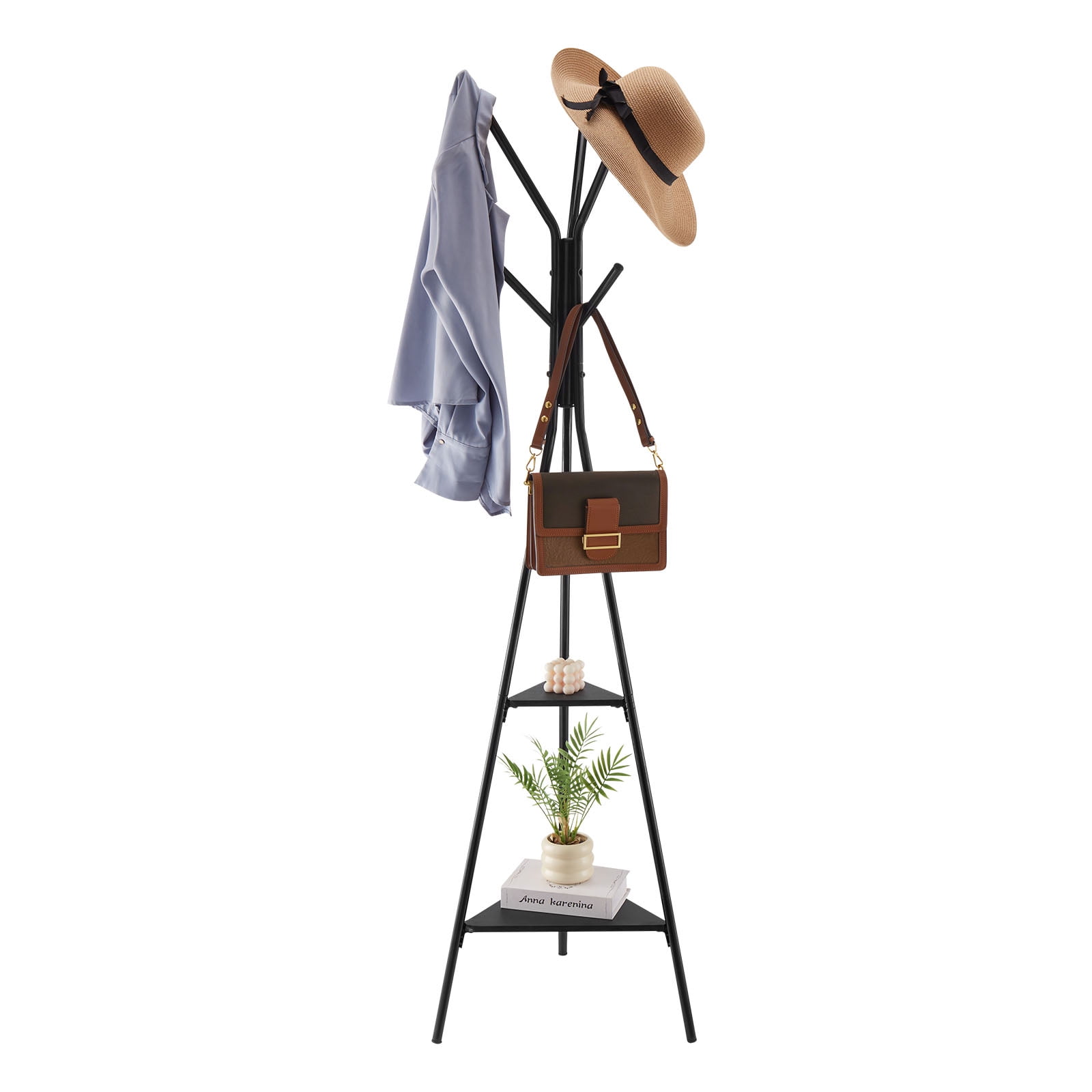 VEVOR Coat Rack, Freestanding Coats Rack Stand with 2 Shelves & 6 Hooks ...