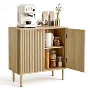 VEVOR Coffee Bar Cabinet, Mid Century Fluted Coffee Bar Table with 2-Tier Storage, Buffet Stand Cabinet with 2 Barn Door, Sideboard Buffet Station for Living Room, Entryway, 31.5 x 14.7 x 31.5", Oak