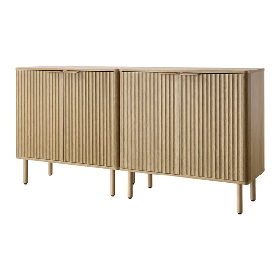 VEVOR Coffee Bar Cabinet, Mid Century Fluted Coffee Bar Table with 2-Tier Storage, Buffet Stand Cabinet with 4 Barn Doors, Sideboard Buffet Station for Living Room, Entryway, 31.5x14.7x31.5 in(Single
