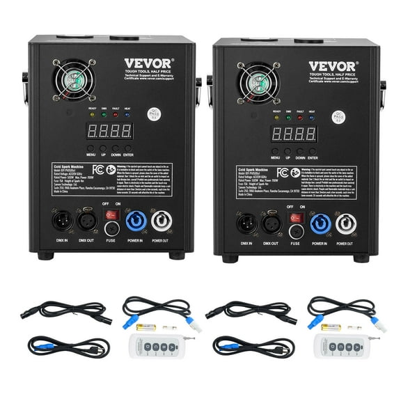 VEVOR Cold Spark Machine, 2 Pack 500W Output Fireworks Controllers, 6.6-13ft Adjustable Height, with Advanced DMX System,LED Screen,Portable Handle, Aluminum Alloy for Stage DJ Wedding Event,Party