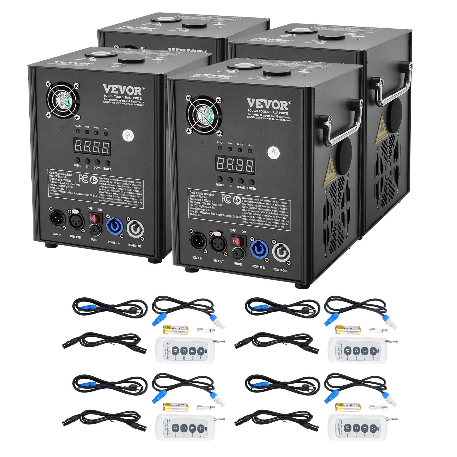VEVOR Cold Spark Machine, 4 Pack 500W Output Fireworks Controllers, 6.6-13ft Adjustable Height, with Advanced DMX System,LED Screen,Portable Handle, Aluminum Alloy for Stage DJ Wedding Event,Party