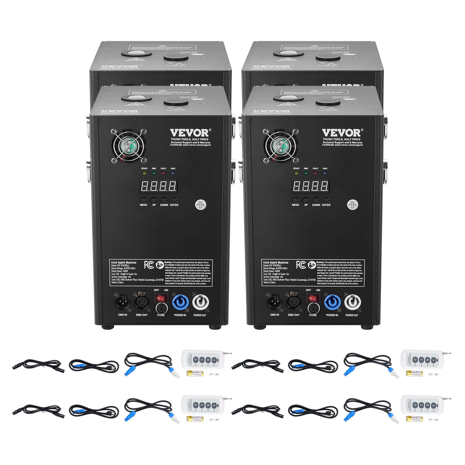 VEVOR Cold Spark Machine, 4 Pack 700W Output Fireworks Controllers, 6.6-16.4ft Adjustable Height, with Advanced DMX System,LED Screen,Portable Handle, Aluminum Alloy for Stage DJ Wedding Event,Party