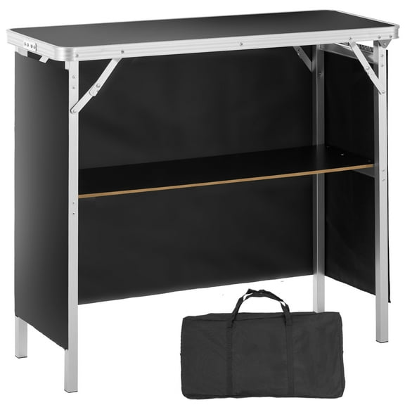 VEVOR Collapsible Bar Table, Display Stand with Storage Rack and Dark Drape,38.39" x 15.16" x 34.25" Protable Desk for Indoor and Outdoor Events, Gatherings, Picnics, Showcases
