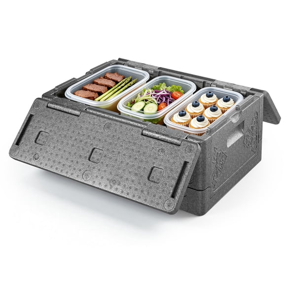 VEVOR Collapsible Insulated Food Warmer, 40 Qt Non-Electrical Thermal Carrier, Lightweight and High-rigidity EPP Hot Box, for Delivery, Transport, Catering BBQ Event, Keeps Warm/Cold 4 Hours (Gray)