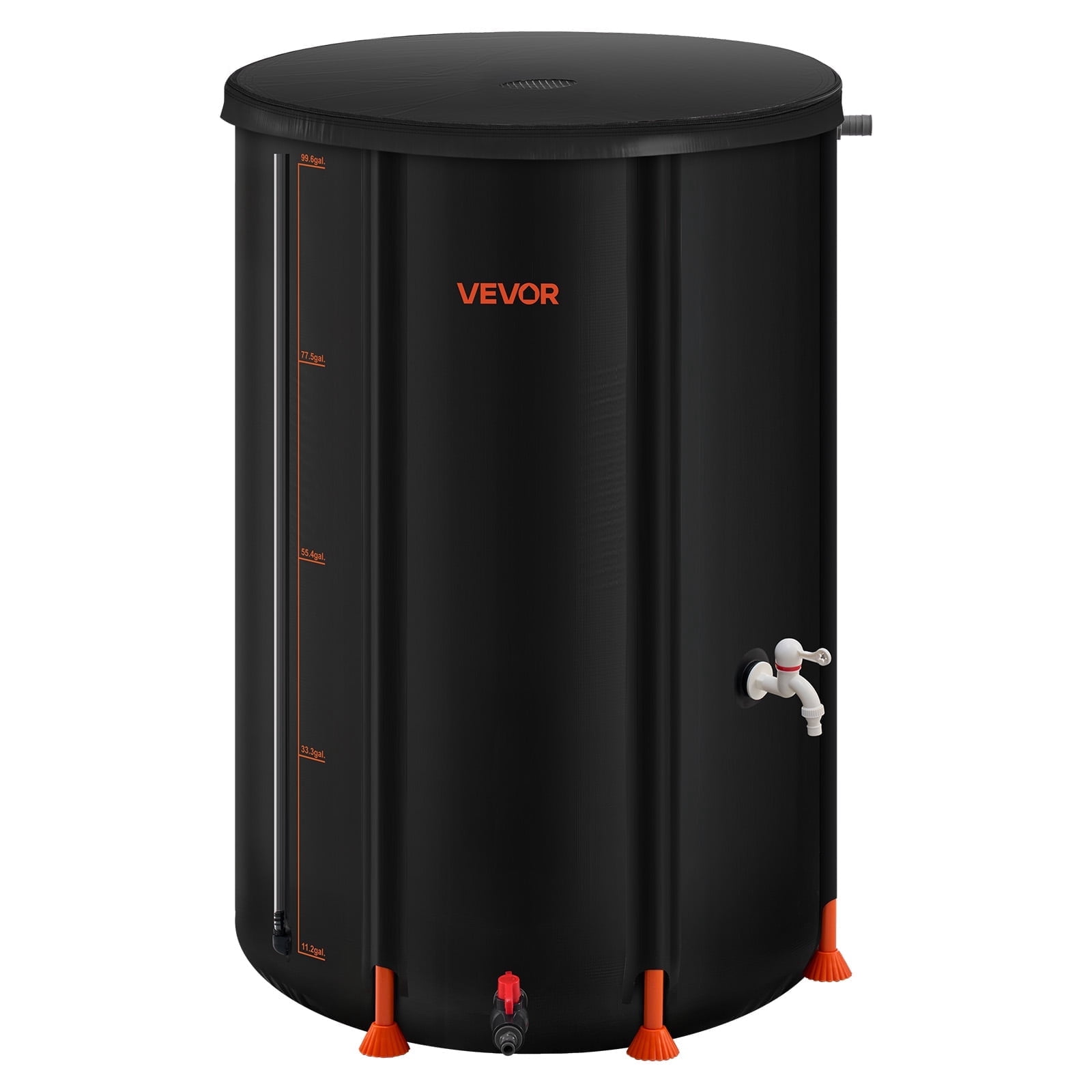 VEVOR Collapsible Rain Barrel, 100 Gallon Portable Rain Water Collection Barrel, 1000D PVC Rainwater Collection System, Garden Water Catcher Tank Storage Container with Spigot & Overflow Kit, Black