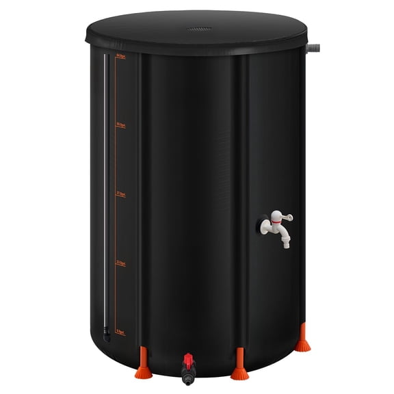 VEVOR Collapsible Rain Barrel, 66 Gallon Portable Rain Water Collection Barrel, 500D PVC Rainwater Collection System, Garden Water Catcher Tank Storage Container with Spigot & Overflow Kit, Black
