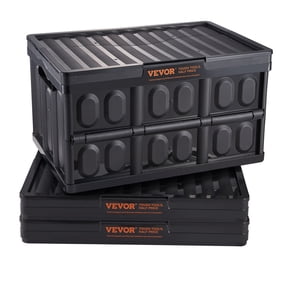 VEVOR Collapsible Storage Bins with Lids, 45L 3 Packs, Folding Plastic Stackable Utility Crates with Handles, Large Heavy Duty Containers for Clothes,Toys,Books, Snack, Shoes,and Grocery Organizing