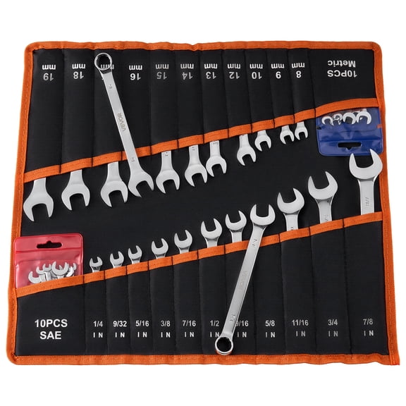 VEVOR Combination Wrench Set, 42-Piece SAE and Metric, 12-Point Box End and 15° Angled Open End Combination Wrenches with Roll Up Pouch, Carbon Steel, for General Household and Automotive Repairs