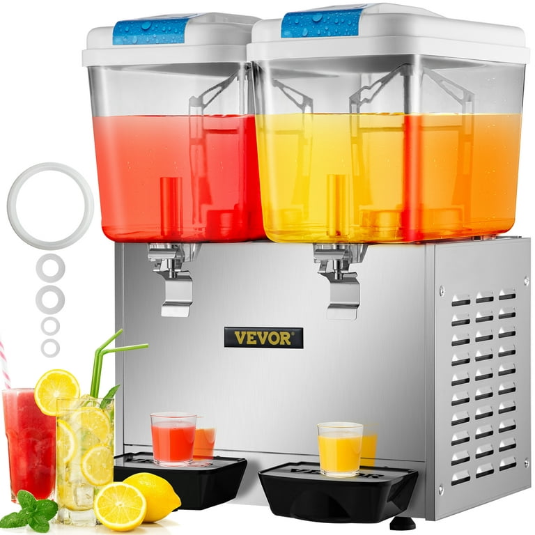 VEVOR Commercial Beverage Dispenser 9.5 Gallon 36L 2 Tanks Ice Tea Drink  Machine 300W Stainless Steel Food Grade Material Fruit Juice Equipped with  Thermostat C…