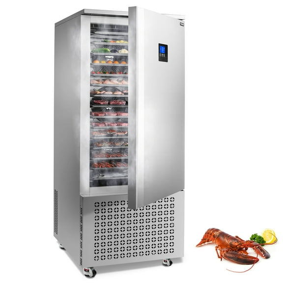 VEVOR Commercial Blast Freezer, 370 L / 13.1 Cu.ft Blast Chiller with 15 Trays, Blast Chiller Freezer Chest with 4 Freezing Modes, Stainless Steel Food Blast Freezer with Casters for Restaurant