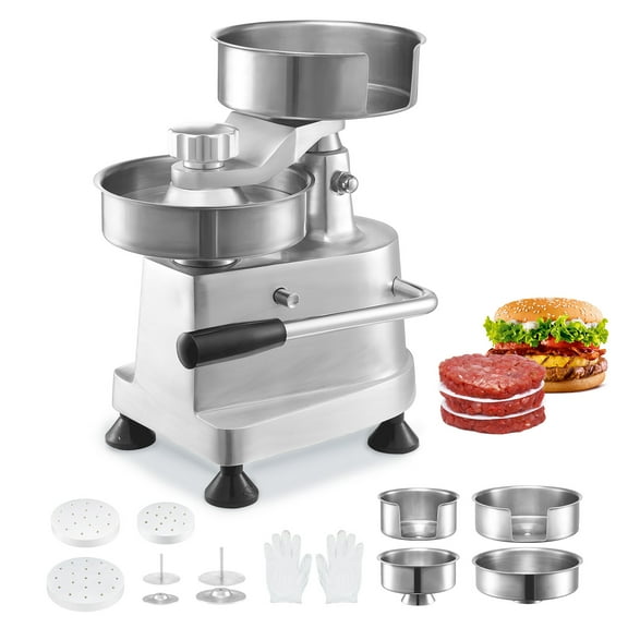 VEVOR Commercial Burger Patty Maker,Hamburger Beef Patty Maker with 3 Convertible Mold(4/5/6-inch),Heavy Duty Stainless Steel Burger Press Machine, Meat Forming Processor with 1500 Pcs Patty Papers