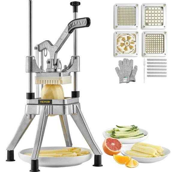 VEVOR Silver Commercial Vegetable Chopper with 4 Blades, Stainless Steel French Fry Cutter Potato Dicer