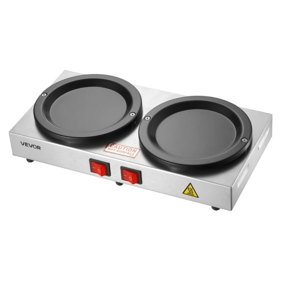 VEVOR Commercial Coffee Decanter Warm Plate, 80W x 2 Coffee-Carafe Warmer, Dual Warming Plates with Independent Control, Fits 1.8L Standard Glass Decanter, for Coffee Shop, Home, Office & Restaurant