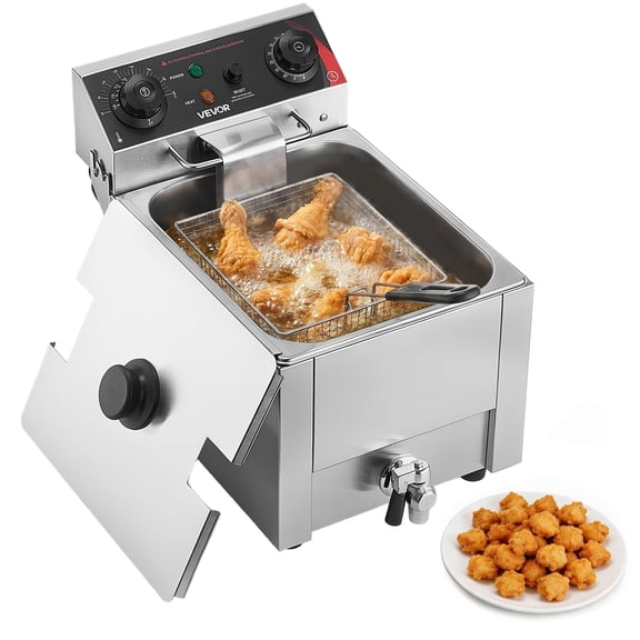 VEVOR Commercial Electric Deep Fryer, Oil Filtration Upgrade, 9.51 Qt, 1750W Stainless Steel Countertop Fryer with Basket and Lid, Temp Control, Oil Drain Valve for Commercial Restaurant Use, Silver