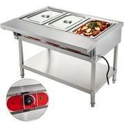 VEVOR Commercial Electric Food Warmer 3 Pot Steam Table Food Warmer 18 Quart/Pan with Lids with 7 inch Cutting Board Food Grade Stainless Steel Steam Table Serving Counter 110V 1500W for Restaurant