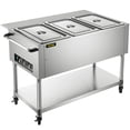 thumbnail image 1 of VEVOR Commercial Electric Food Warmer, 3-Pot Steam Table Food Warmer 0-100℃ with 4 Lockable Wheels, Professional Stainless Steel Material with ETL Certification for Catering and Restaurants, 1 of 9
