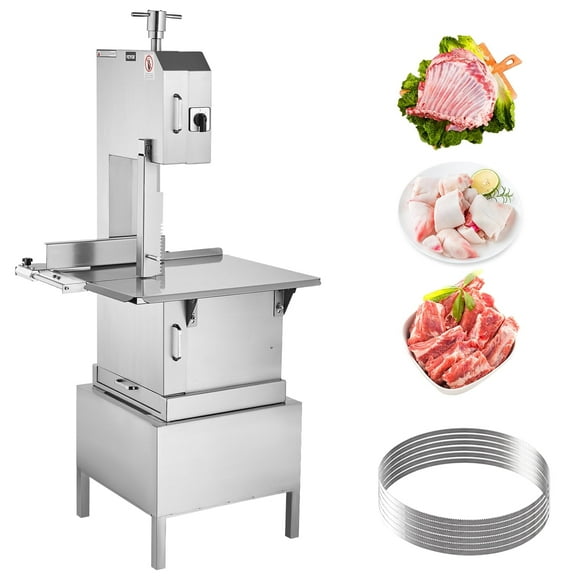 VEVOR Commercial Electric Meat Bandsaw,2200W Stainless Steel Vertical Bone Sawing Machine, Workbeach 24.4" x 20.5",0.16-8.7 Inch Cutting Thickness, Frozen Meat Cutter with 6 Blades for Rib Pork Beef