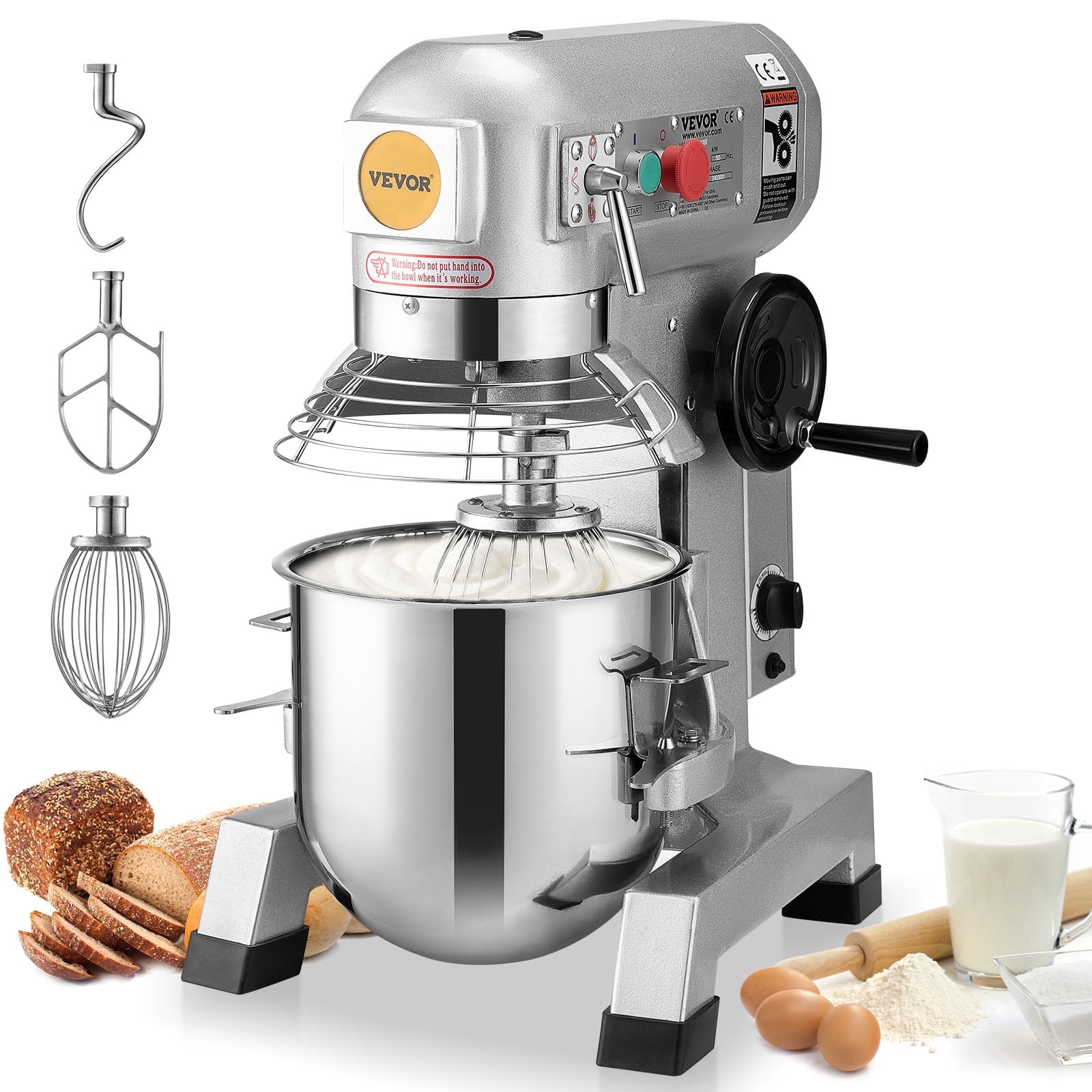 VEVOR Commercial Food Mixer, 15Qt Commercial Mixer with Timing Function, 500W Stainless Steel Bowl Heavy Duty Electric Food Mixer Commercial with 3 Speeds Adjustable 113/184/341 RPM, Dough Hook Whisk