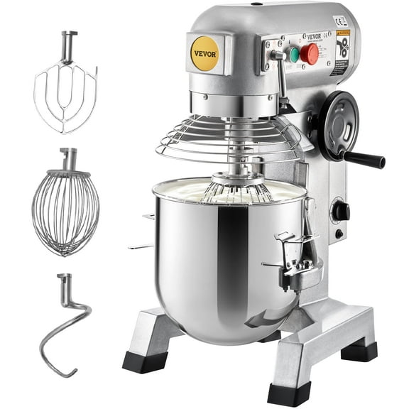 VEVOR Commercial Food Mixer, 20Qt Commercial Mixer with Timing Function, 750W Stainless Steel Bowl Heavy Duty with 3 Speeds Adjustable 108/199/382 RPM, Dough Hook Whisk