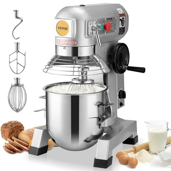 VEVOR Commercial Food Mixer,30Qt Commercial Mixer with Timing Function, 1100W Stainless Steel Bowl Heavy Duty Electric Food Mixer Commercial with 3 Speeds Adjustable 108/199/382 RPM,Dough Hook Whisk