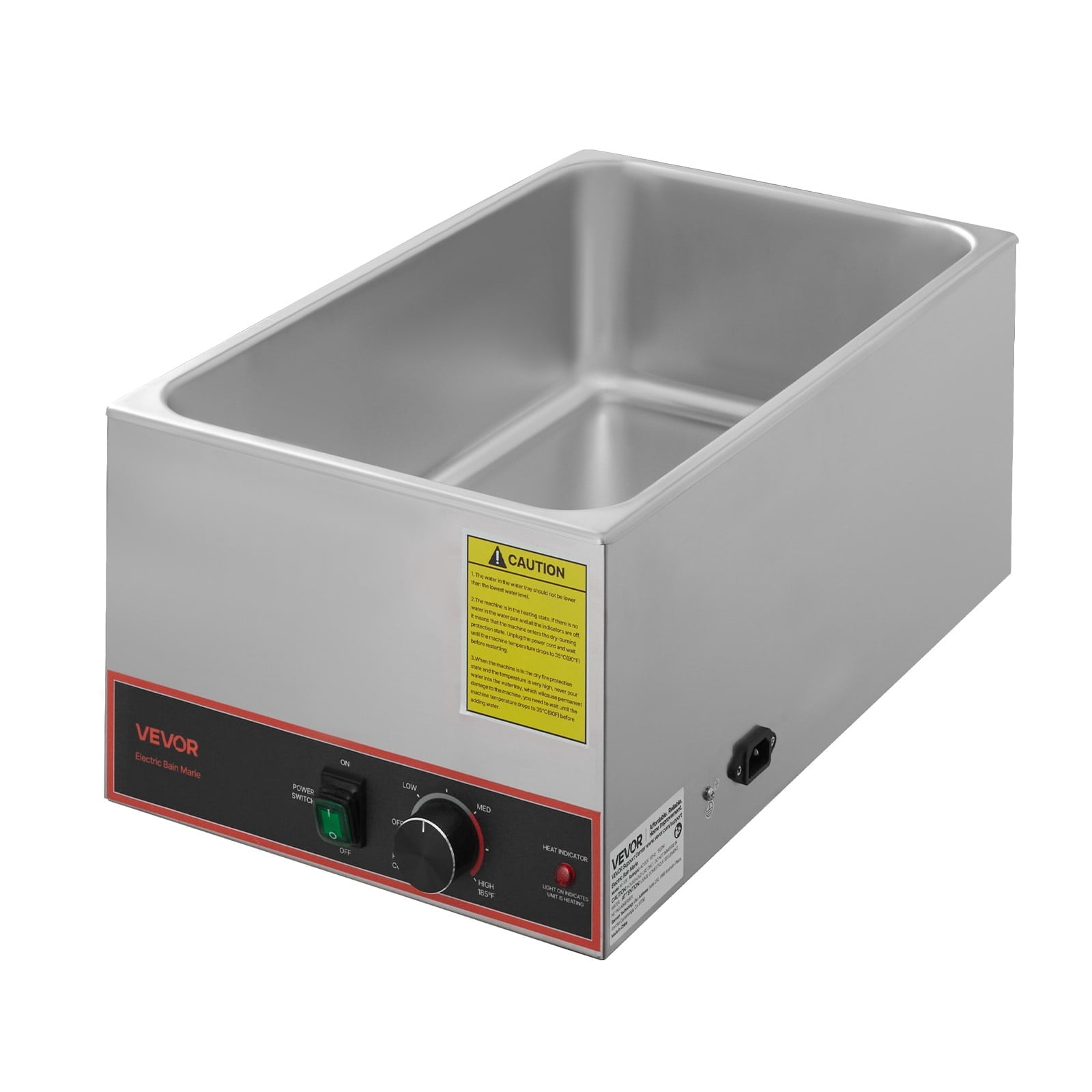 VEVOR Commercial Food Warmer, 1500W Electric Stainless Steel Steam Food Warmer, Fast Heating Countertop Buffet Bain Marie with Power Cord & Divider Strip, for Catering, Restaurants, Parties, Buffets