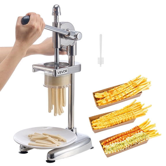 VEVOR Commercial French Fry Cutter, Stainless Steel Fried Potato Strips Squeezer, Long French Fries Maker with Pull-out Extruder, Manual Mashed Potato Squeezer Machine for Restaurants & Home Kitchen