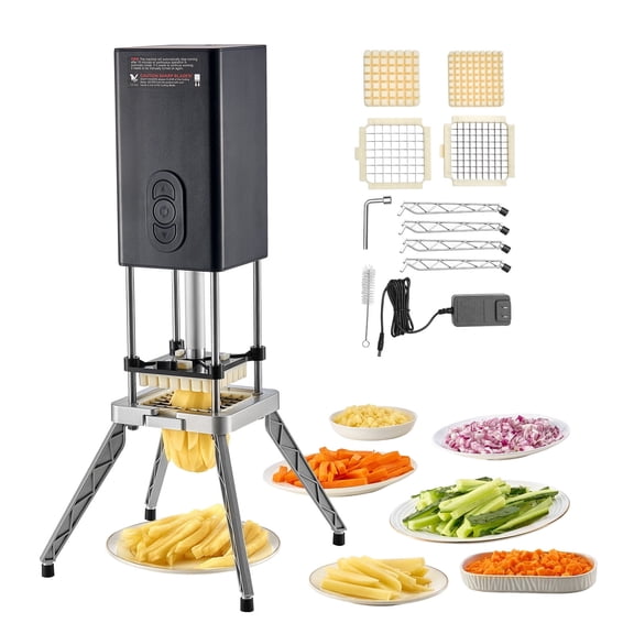 VEVOR Commercial French Fry Cutter, Stainless Steel Vegetable Fruit Chopper with 2 Replacement Blades 1/2-Inch 3/8-Inch, Electric Potato Slicer Dicer for Restaurants & Home Kitchen