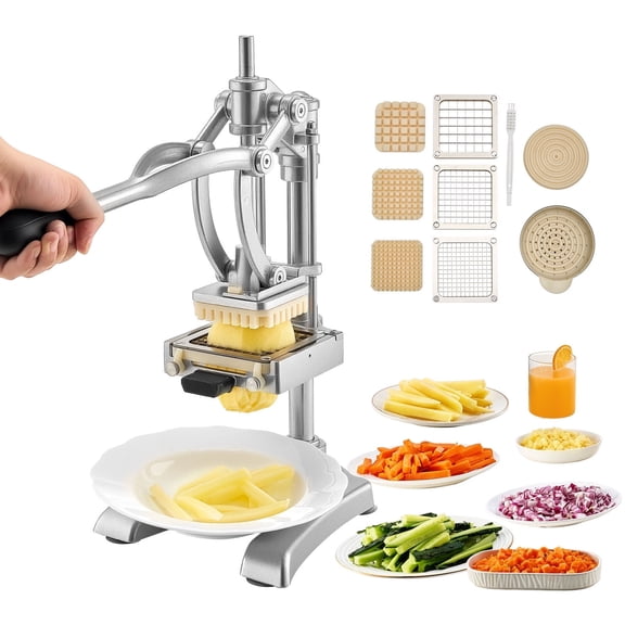 VEVOR Commercial French Fry Cutter,Stainless Steel Vegetable Fruit Chopper with 3 Replacement Blades 1/2-Inch 3/8-Inch 1/4-Inch,and a Juicing Blade,Manual Potato Slicer Dicer for Restaurants & Home
