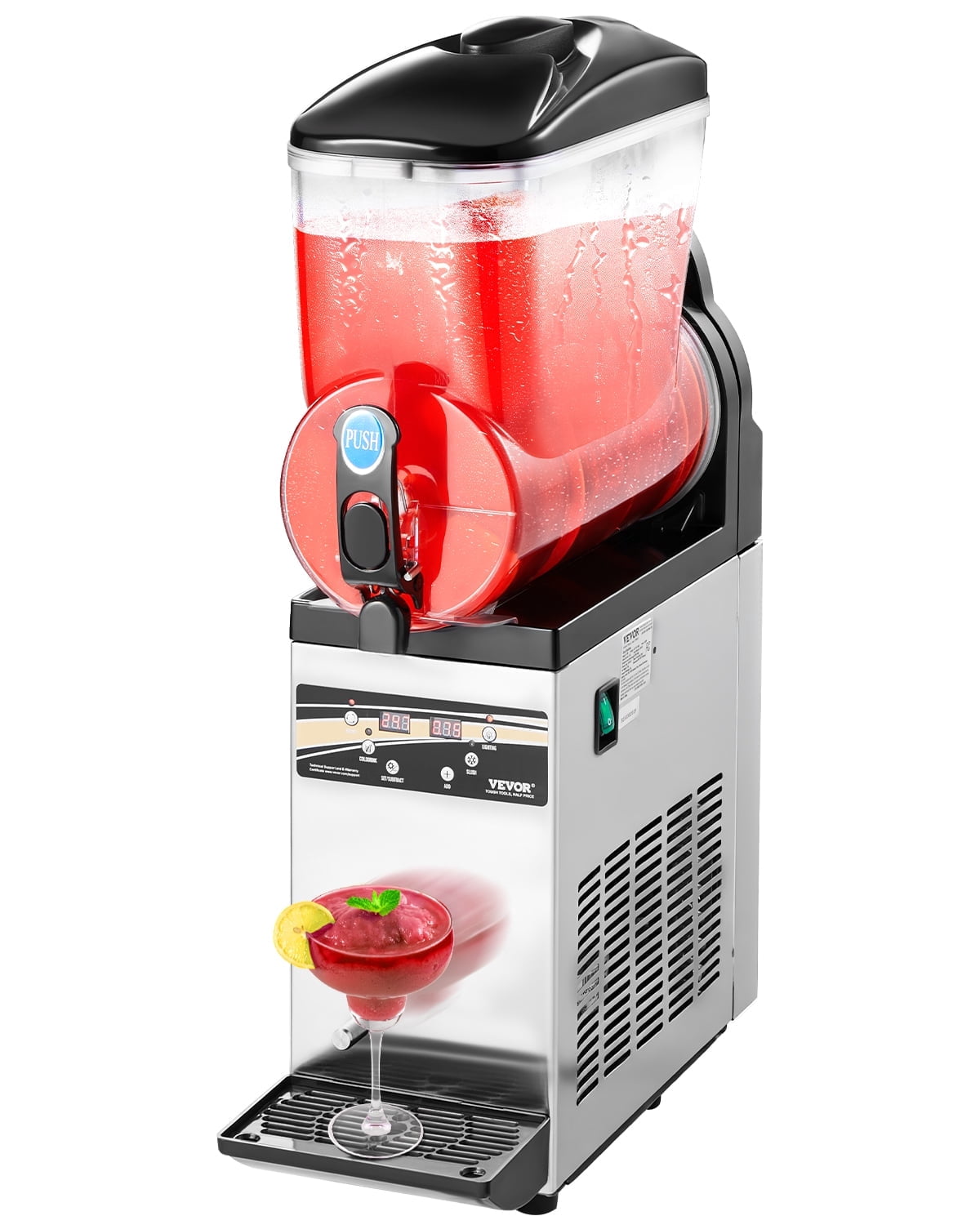 VEVOR Commercial Frozen Drink Maker, 15L Single Tank Slushy Machine, 60 Cups Stainless Steel Margarita Smoothie Frozen Drink Machine, Slushie Maker