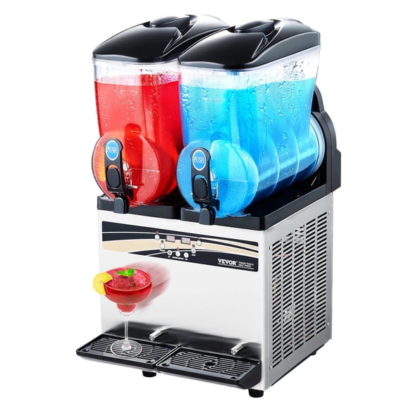 VEVOR Commercial Frozen Drink Maker, 15Lx2 Double Tank Slushy Machine, 120 Cups Stainless Steel Margarita Smoothie Frozen Drink Machine, Slushie Maker for Home Party Restaurants Cafe Bars