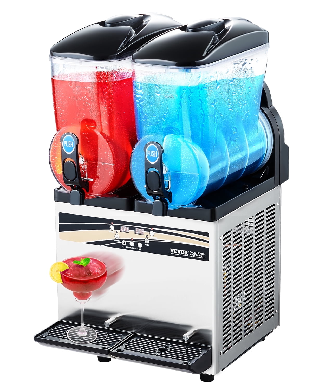 VEVOR Commercial Frozen Drink Maker, 15Lx2 Double Tank Slushy Machine, 120 Cups Stainless Steel Margarita Smoothie Frozen Drink Machine, Slushie Maker for Home Party Restaurants Cafe Bars