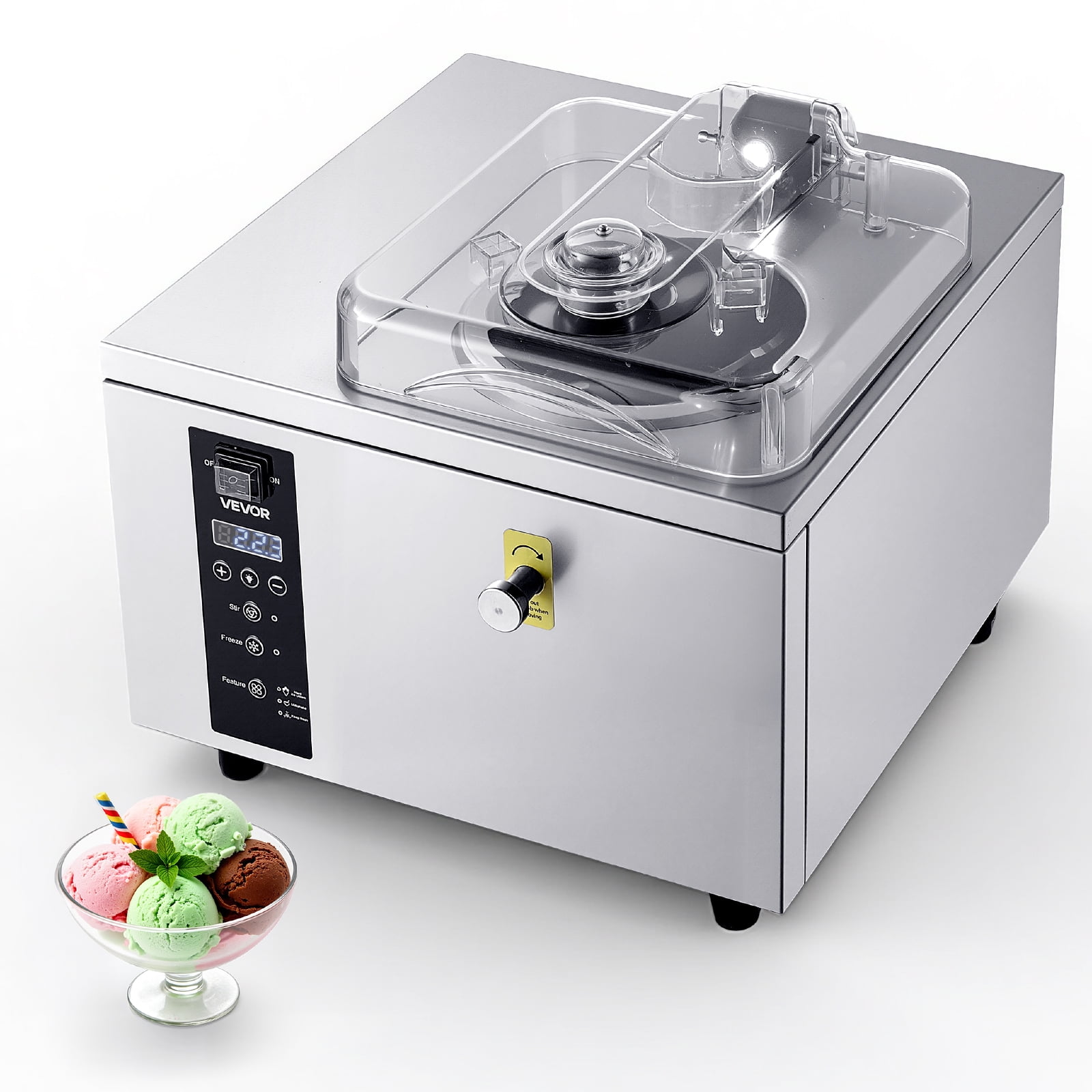 VEVOR Commercial Hard Ice Cream Machine, 500W 1.32 Gal/Hour, Gelato Hard Serve Ice Cream Maker with 2.8L 304 Stainless Steel Cylinder, Auto Clean LED Panel High Productivity for Snack Bar Restaurants