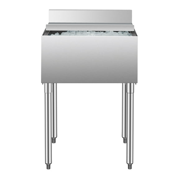 VEVOR Commercial Ice Bin, 61 L Underbar Ice Bin, 24 x 19 x 37 in Stainless Steel Ice Chest with Sliding Lid, Bottle Holders, Adjustable Bullet Feet, Cooler Cart Cocktail Unit for Bar Restaurant Pub