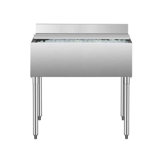 VEVOR Commercial Ice Bin, 95.3 L Underbar Ice Bin, 35.9 x 19 x 37 in Stainless Steel Ice Chest with Sliding Lid, Bottle Holders, and Adjustable Bullet Feet, Cocktail Unit for Bars, Restaurants, Pubs
