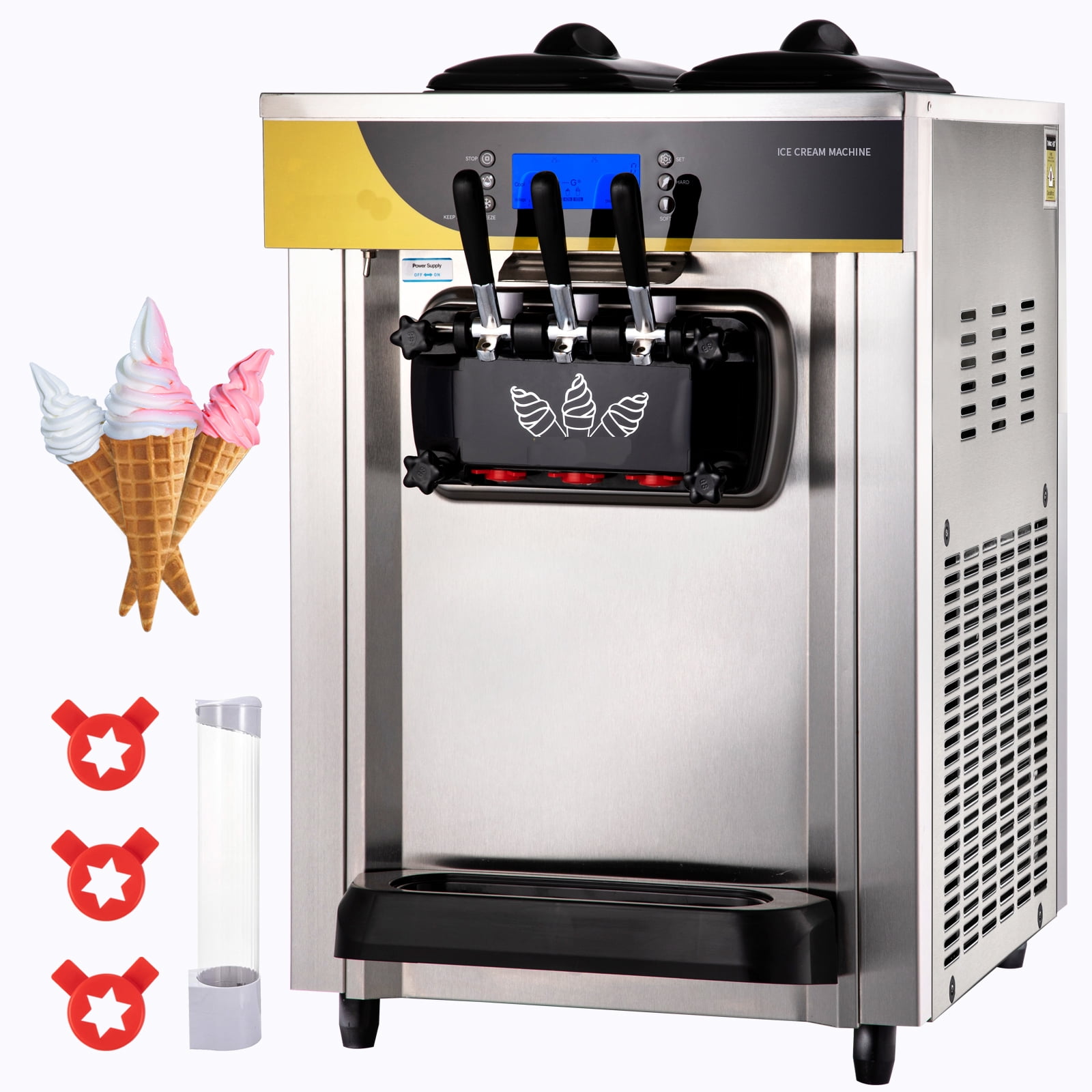 VEVOR Commercial Ice Cream Maker, 22-30L/H Yield, Countertop Soft Serve Machine w/ 2x6L Hopper 2L Cylinder LCD Panel Puffing Shortage Alarm, Frozen Yogurt Maker for Restaurant Snack Bar